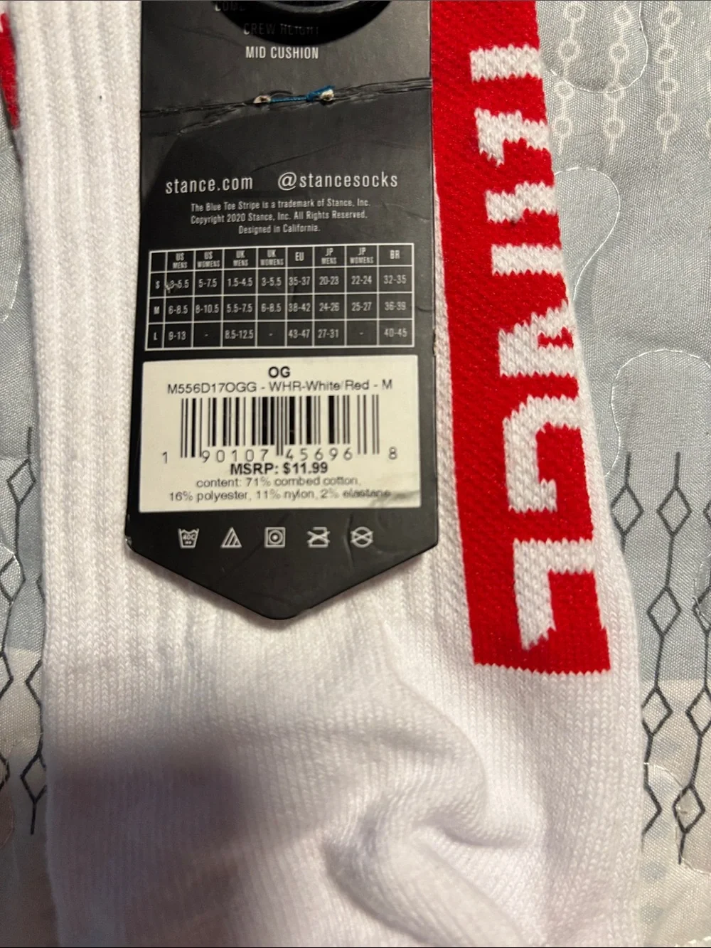 Stance Men’s White Socks with Red & Teal Stripes - Casual Crew New with tag